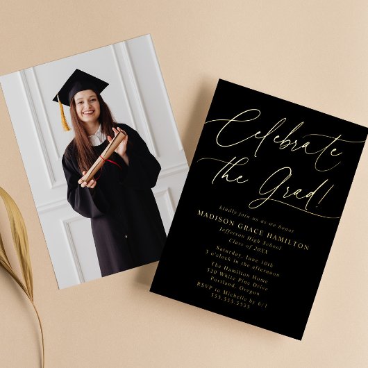 Invitation En Aluminium Fêtez le Grad Script Photo Graduation Party