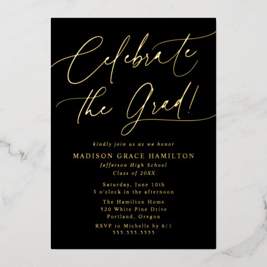 Invitation En Aluminium Fêtez le Grad Script Photo Graduation Party (Recto)