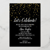 Invitation En Aluminium Fêtons Confetti sur Black Birthday Gold (Recto)