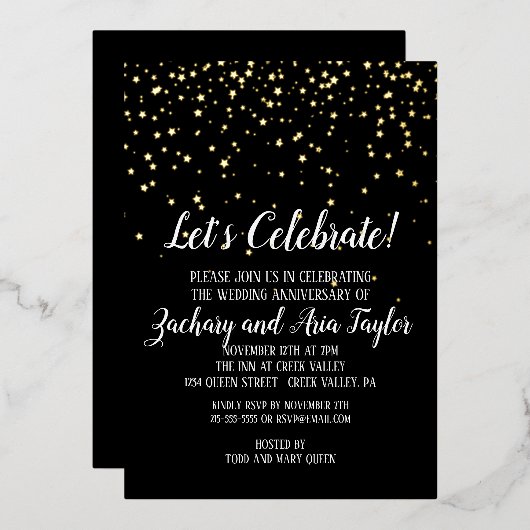 Invitation En Aluminium Fêtons Confetti sur l'or de l'anniversaire noir (Recto/Verso)