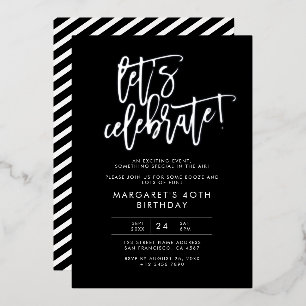 Invitation En Aluminium Fêtons l'anniversaire de l'argent noir moderne