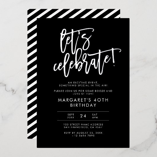 Invitation En Aluminium Fêtons l'anniversaire de l'argent noir moderne (Recto/Verso)