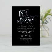 Invitation En Aluminium Fêtons l'anniversaire de l'argent noir moderne (Debout devant)