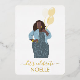 Invitation En Aluminium Fêtons l'anniversaire ! Femme noire avec ballons