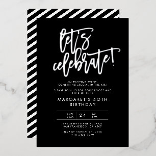 Invitation En Aluminium Fêtons Moderne Anniversaire Argent Noir