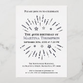 Invitation En Aluminium Feu d'artifice 40e fête d'anniversaire noir blanc (Recto)