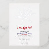 Invitation En Aluminium Feu d'artifice d'argent clair 250 ans 4 juillet (Recto)