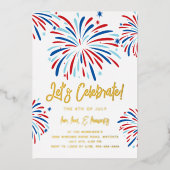 Invitation En Aluminium Feu d'artifice festif Fête du 14 juillet en or rée (Recto)