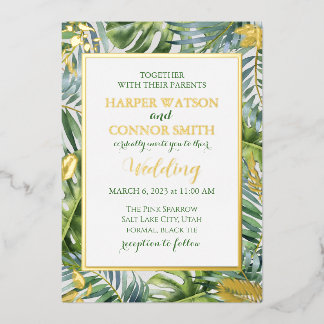 Invitation En Aluminium Feuil or vert feuille simple mariage