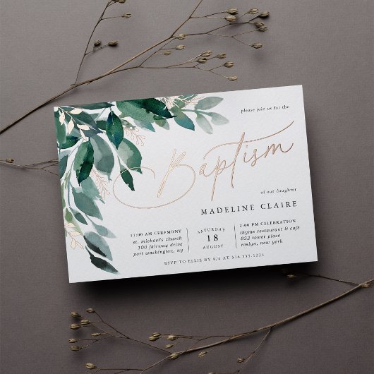 Invitation En Aluminium Feuillage Abondant | Baptême Botanique Vert
