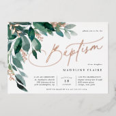 Invitation En Aluminium Feuillage Abondant | Baptême Botanique Vert (Recto)