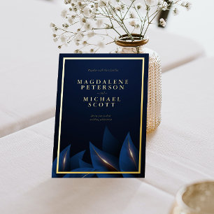 Invitation En Aluminium Feuillage bleu foncé élégant Or