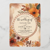 Invitation En Aluminium Feuillage d'automne Boho rustique Aquarelle Orange (Recto)