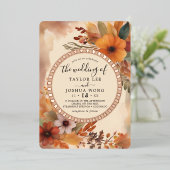 Invitation En Aluminium Feuillage d'automne Boho rustique Aquarelle Orange (Debout devant)