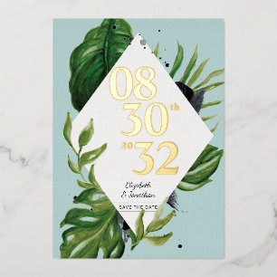 Invitation En Aluminium Feuillage de jungle tropical moderne bleu enregist