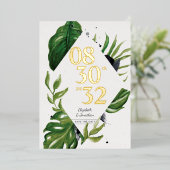 Invitation En Aluminium Feuillage de jungle tropicale blanc moderne enregi (Debout devant)