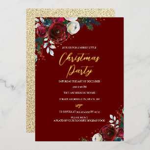 Invitation En Aluminium Feuillage doré rouge festif pour la fête de Noël
