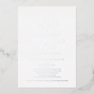 Invitation En Aluminium Feuille d'Argent Délicate Mariage Formel Monogra
