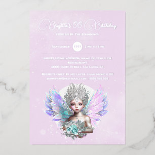 Invitation En Aluminium Feuille d'argent fée princesse rose fleur iridesce