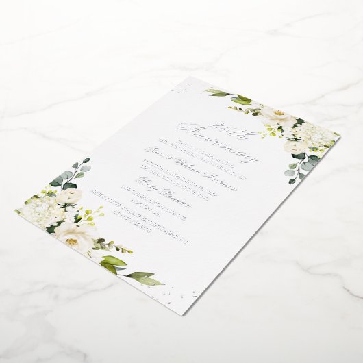 Invitation En Aluminium Feuille d'Argent Réel Fleur 25ème Anniversaire Feu (Rotation)