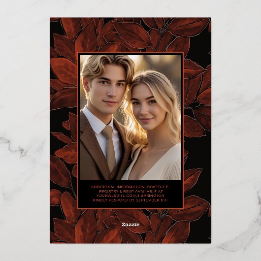 Invitation En Aluminium Feuille d'automne en feuille métallique modèle mod (Verso)