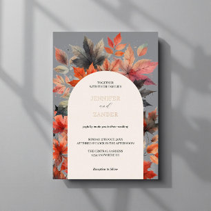 Invitation En Aluminium Feuille de érable automnal grise Élégant mariage A