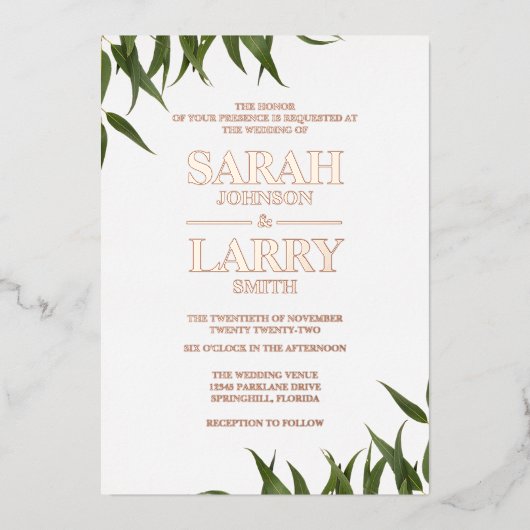 Invitation En Aluminium Feuille de gomme et Mariage traditionnel d'or élég (Recto)