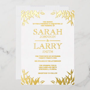 Invitation En Aluminium Feuille de gommier élégant or mariage traditionnel