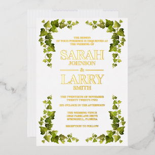 Invitation En Aluminium Feuille de lierre et or élégant Mariage traditionn