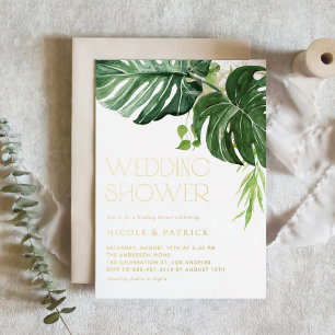 Invitation En Aluminium Feuille de Monstera à l'aquarelle Réception de mar