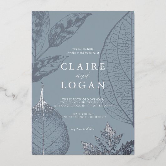 Invitation En Aluminium Feuille Delicy Dusty Blue Mariage (Recto)