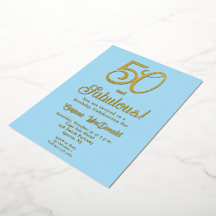 Invitation En Aluminium Feuille d'Or Bleu Cinquante & Incroyable 50e Anniv