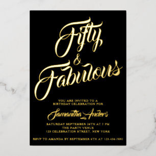 Invitation En Aluminium Feuille d'Or Cinquante et Fantastique Écriture 50e