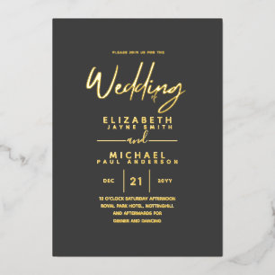 Invitation En Aluminium FEUILLE D'OR Gris Ardoise Moderne Mariage Tout-en-