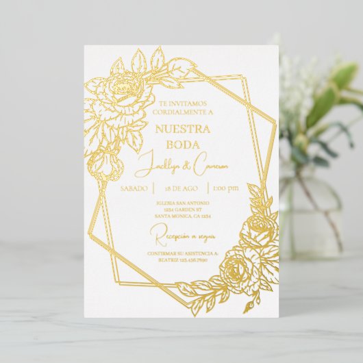 Invitation En Aluminium Feuille d'or Mariage espagnol (Debout devant)
