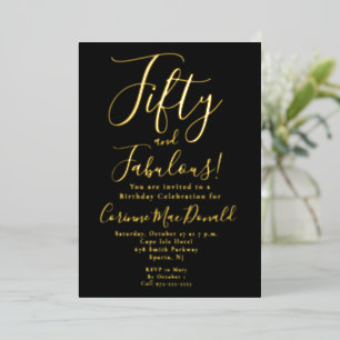 Invitation En Aluminium Feuille d'or Noir Cinquante & Incroyable 50e Anniv
