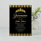 Invitation En Aluminium Feuille d'or noir Tiara Quinceanera (Debout devant)