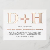 Invitation En Aluminium feuille d'or rose initiales typographie mariage (Recto)