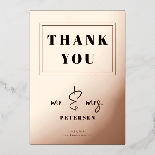 Invitation En Aluminium Feuille d'or rose moderne 2 photos mariage merci (Recto)