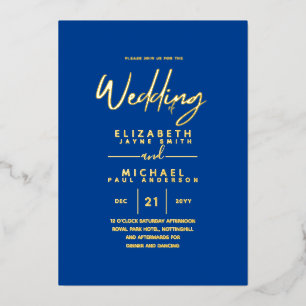 Invitation En Aluminium FEUILLE D'OR Royal Bleu Moderne Mariage Feuille To