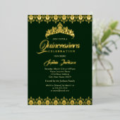 Invitation En Aluminium Feuille d'or Tiara Emerald Quinceanera (Debout devant)