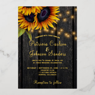 Invitation En Aluminium Feuille d'or tournesol rustique grange mariage en 