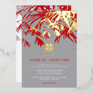 Invitation En Aluminium Feuille double Xi Mariage chinois gris et rouge ba