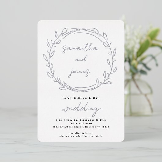 Invitation En Aluminium Feuille Laurel tendance Qr Code Script Mariage Rea (Debout devant)