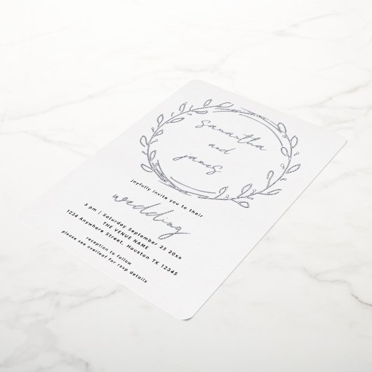 Invitation En Aluminium Feuille Laurel tendance Qr Code Script Mariage Rea (Rotation)