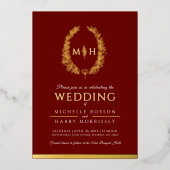 Invitation En Aluminium Feuille ligne ovale art mariage photo bordeaux or  (Recto)