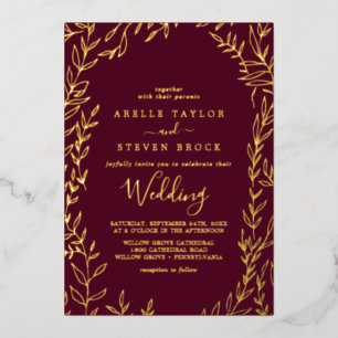 Invitation En Aluminium Feuille minimale   Gold Foil Bourgogne Mariage de 