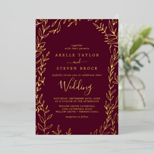 Invitation En Aluminium Feuille minimale | Gold Foil Bourgogne Mariage de  (Debout devant)