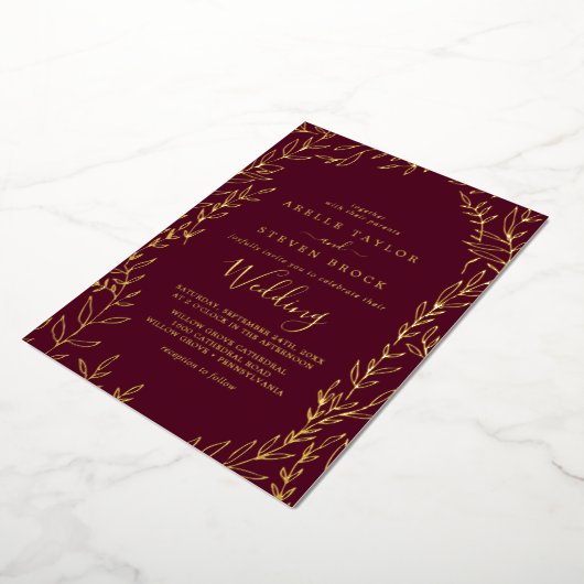 Invitation En Aluminium Feuille minimale | Gold Foil Bourgogne Mariage de  (Rotation)