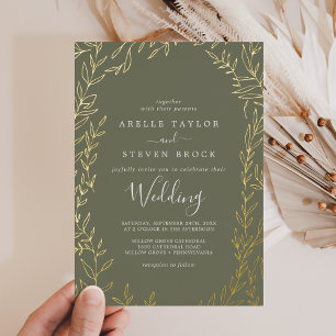Invitation En Aluminium Feuille minimale   Gold Foil Mariage vert foncé